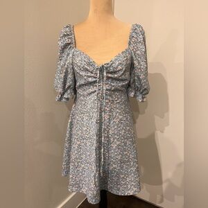 Ditsy Floral Light Blue Puff Sleeve Cottagecore Fairy Dress